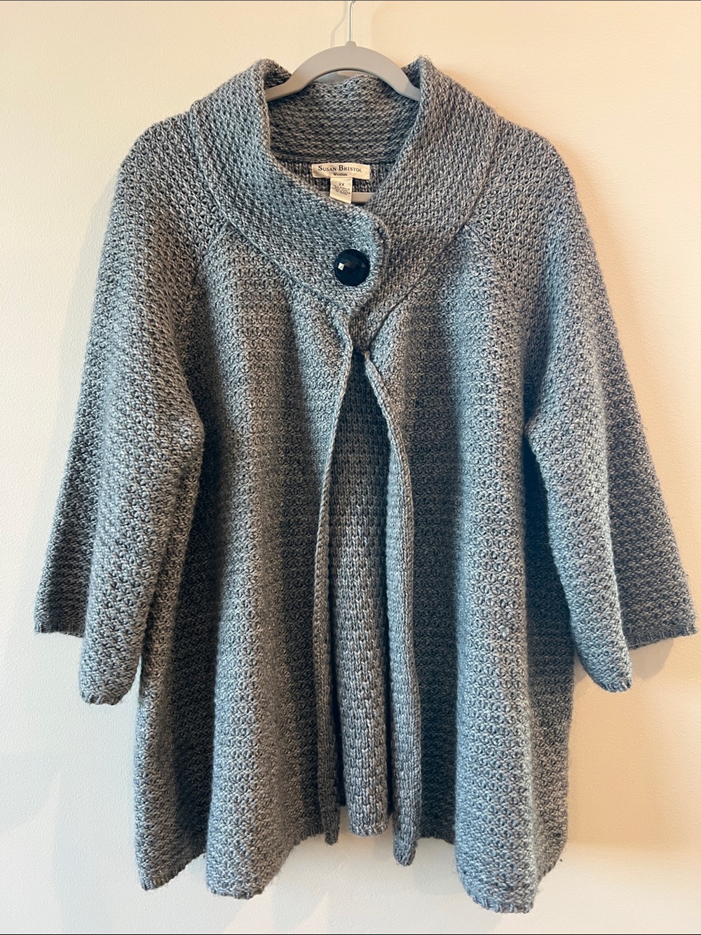 Susan Bristol Gray Textured Knit Button-Front Cardigan Coat 2X chunky sweater